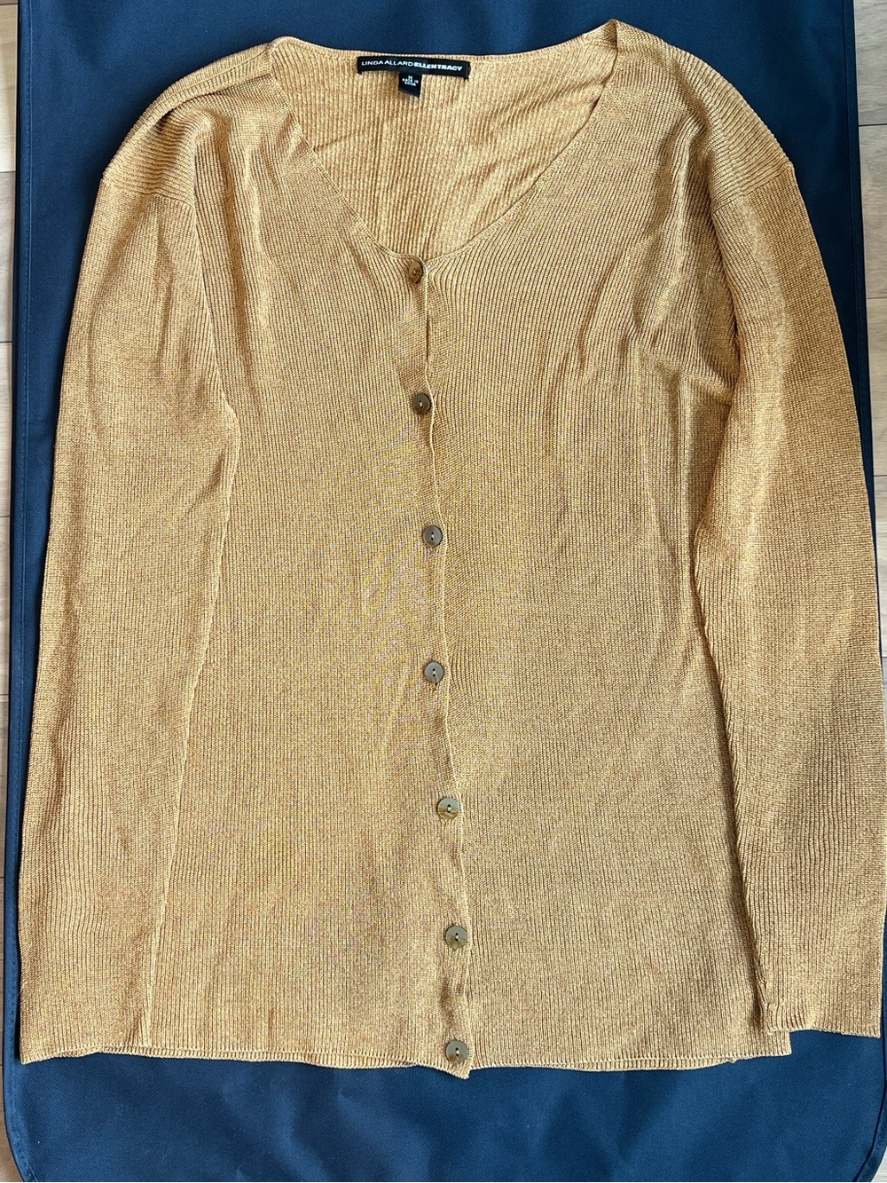 VTG Ellen Tracy Camel Silk V Neck Cardigan Size M Academia Cozy